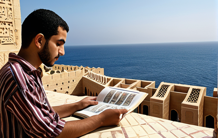 **Image:** A student immersed in studying Arabic at the Boros Institute in Alexandria, Egypt, overlooking the Mediterranean Sea. Capture the cultural immersion aspect.