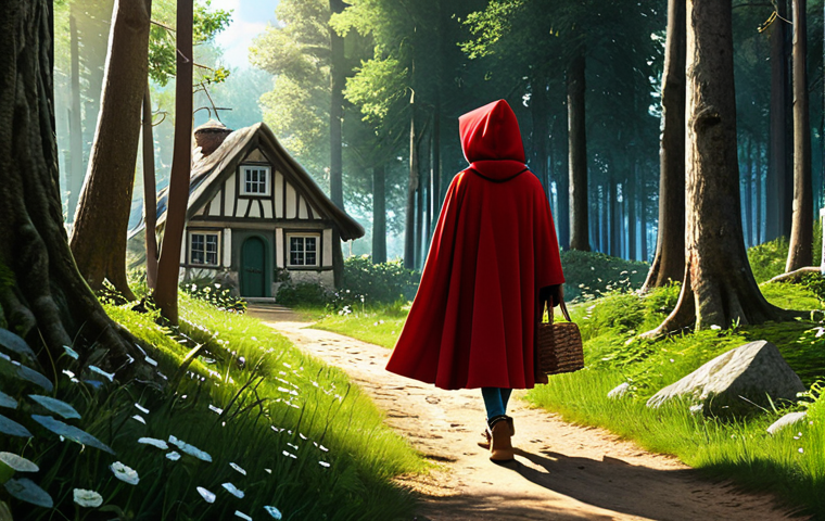 아랍어로 된 동화책 - **Little Red Riding Hood:** A charming illustration of a fully clothed young girl with a red hooded ...