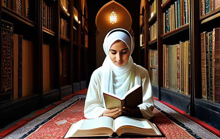 아랍어 코란 해석 - **Image Prompt 1: The Unveiling of Light and Meaning**
    A serene, thoughtful Arab woman, mid-30s,...