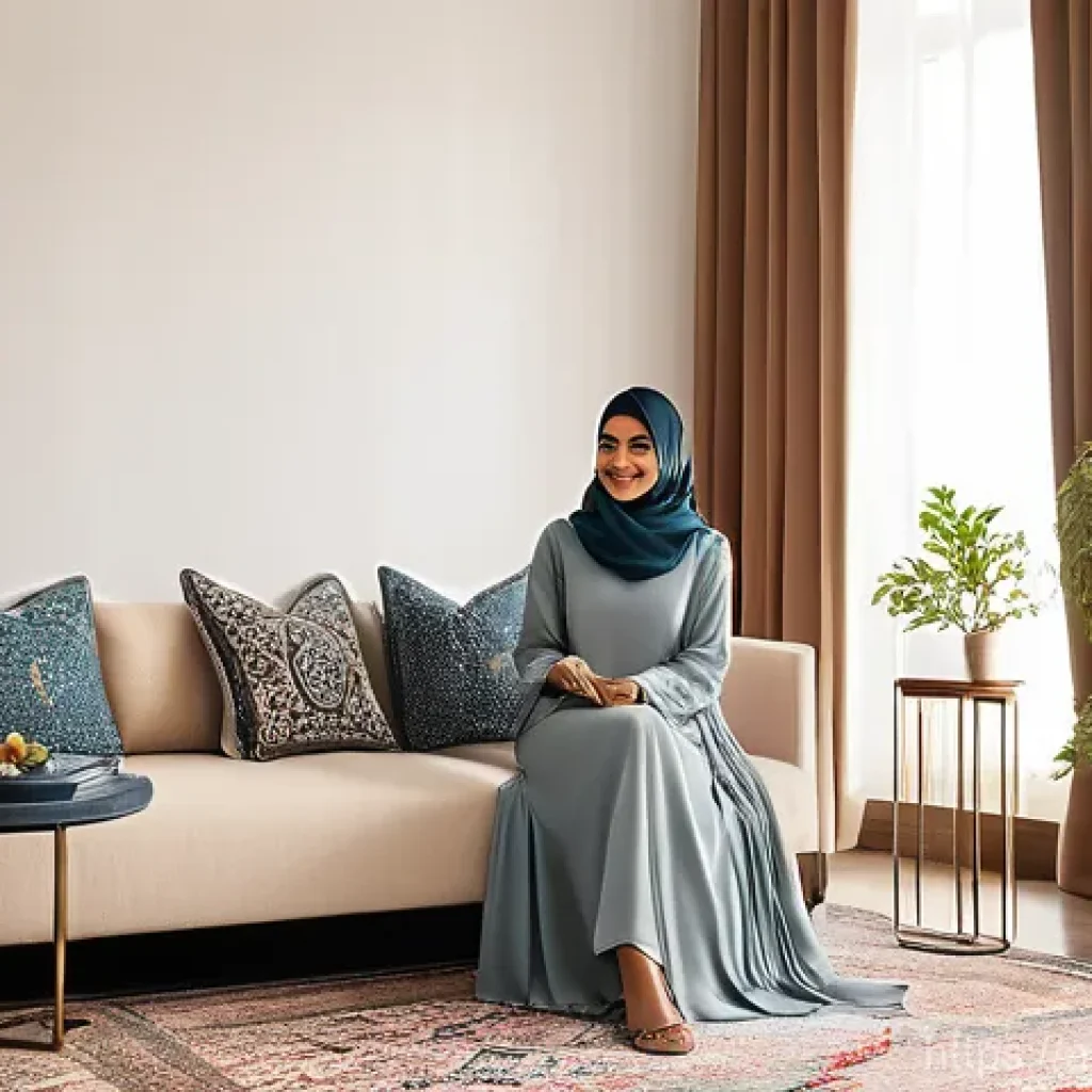 아랍어권에서의 핫한 IT 기업 - **E-commerce in a Modern Arab Home: Seamless Shopping Experience**
A young Arab woman in her lat...