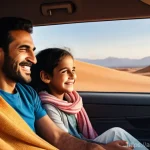 Home 9 아랍어권에서의 자동차 문화 - **Prompt:** A heartwarming scene of an Arab family enjoying a desert road trip in a clean, modern SU...