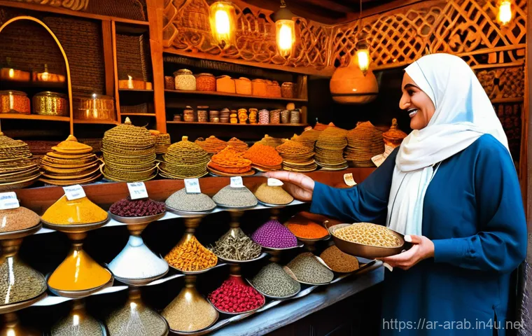 아랍어 쇼핑 관련 표현 - **A Lively Haggling Scene in a Traditional Souk**
A photorealistic image capturing a friendly in...