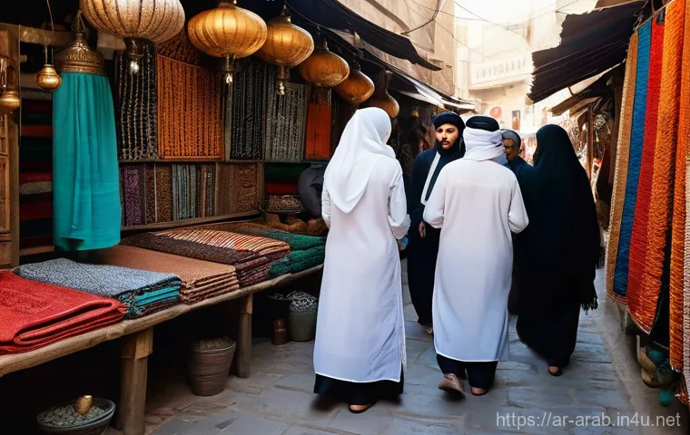아랍어 쇼핑 관련 표현 - **A Lively Haggling Scene in a Traditional Souk**
A photorealistic image capturing a friendly in... 아랍어 쇼핑 관련 표현 - **A Lively Haggling Scene in a Traditional Souk**
A photorealistic image capturing a friendly in...